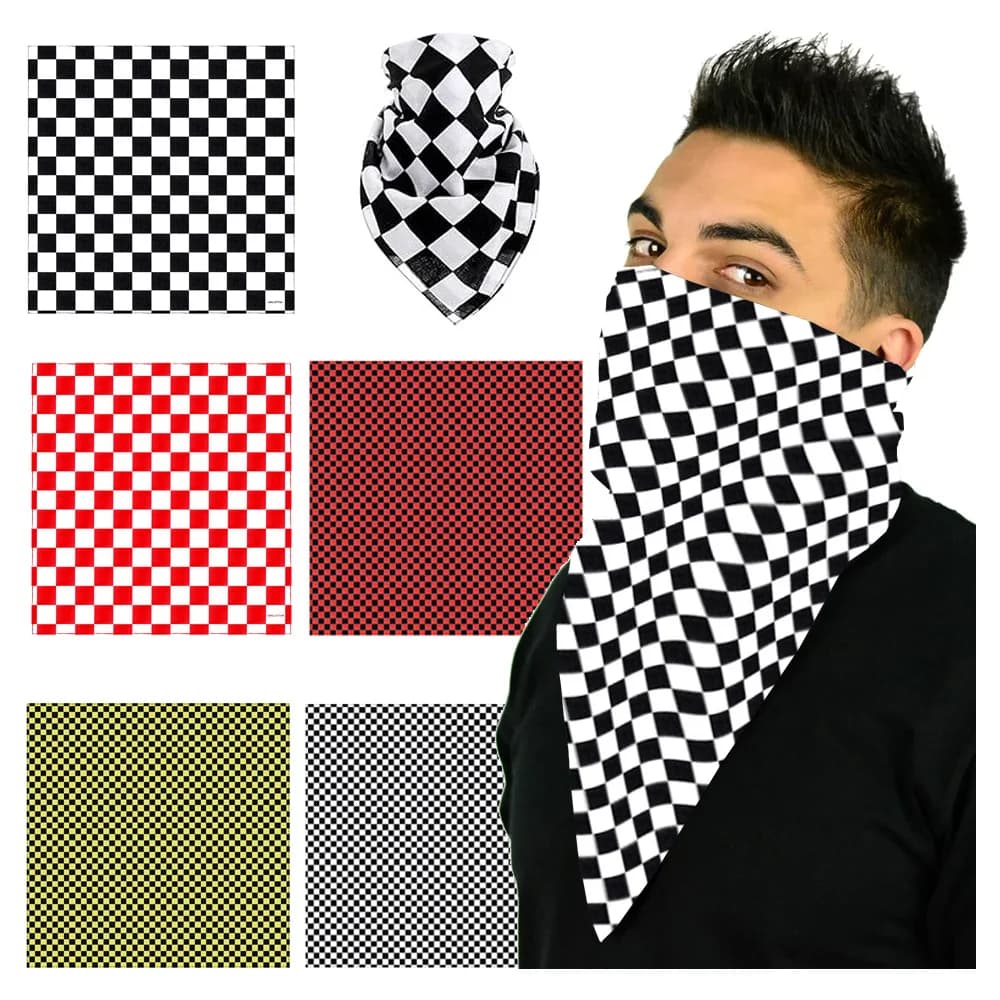 5 styles racing chess flag Bandana Unisex outdoor sport multipurpose mask Plaid square neck wrap cycling scarf