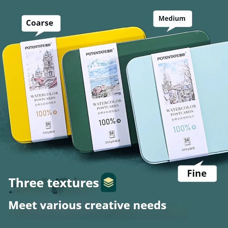 POTENTATE Watercolor Book 100% Cotton 32K/16K/A6 Rough-grained Watercolor Paper 300g Postcard Tin Box Travel Sketch Art Supplies