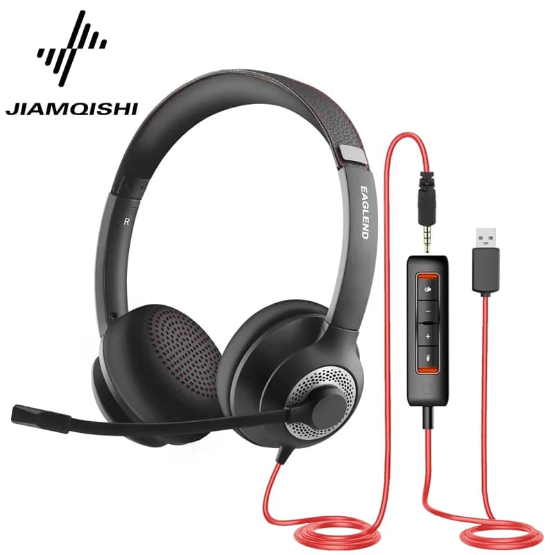 JIAMQISHI EH01 Cuffie USB Cuffie per computer PC con riduzione del rumore MIC Controllo in linea per lezioni online di uffici domestici