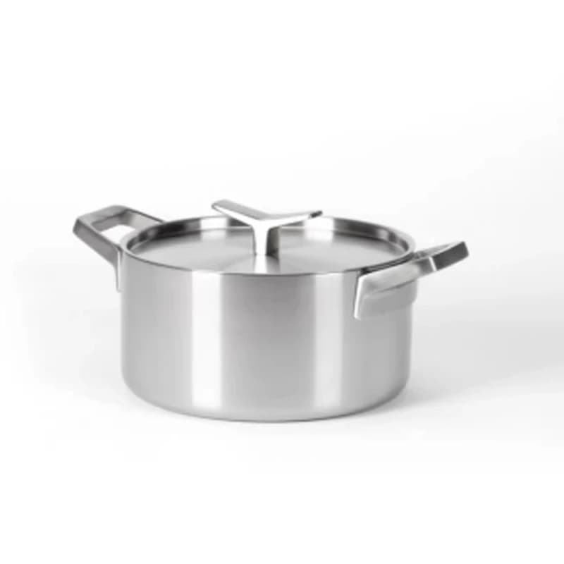 Set di Tre Pezzi in Acciaio Inox: Padella Binaurale a Fondo Piatto con Manico Singolo