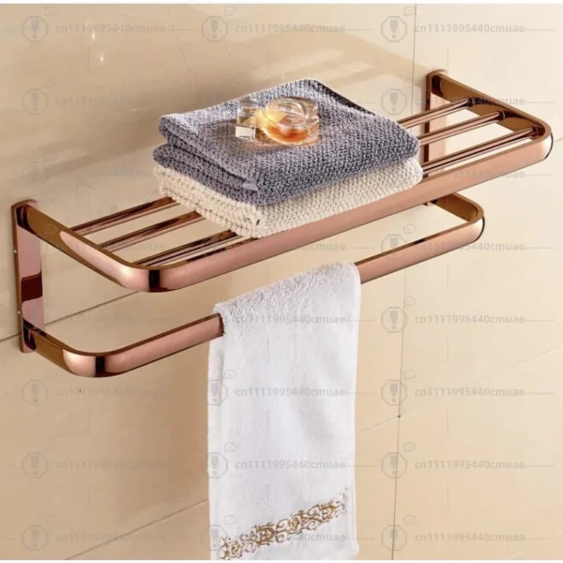 Luxury Rose Gold Bathroom Accessories Brass Wall Mounted Toilet Brush Paper Towel Holder Rack Glass Shelf Bath Hardware Set