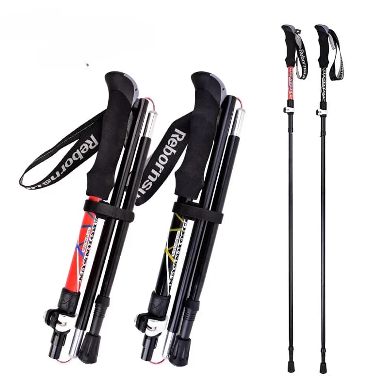 Ultralight 5Section Folding Aluminum Alloy Trekking Pole Compact ShortFold Walking Stick for Hiking Trail Running Mountaineering