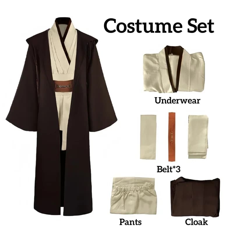 Costume da Uomo Wan Kenobi 2026, Tunica da Cavaliere Jedi per Adulti, Uniforme con Cappuccio, Set Completo per Cosplay di Halloween