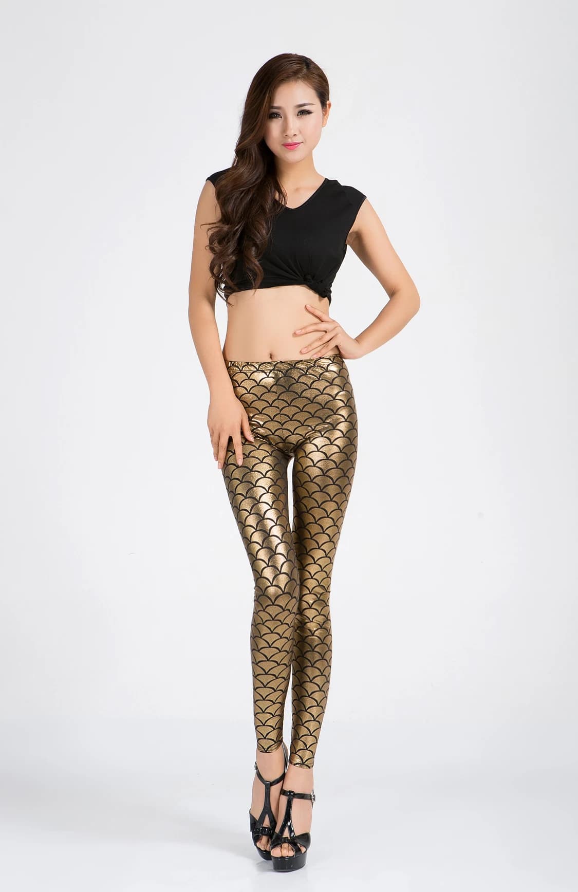 Primavera e autunno nuovo stile discoteca europea e americana squama di pesce nove pantaloni alta primavera Slim Slim Leggings pantaloni Slim