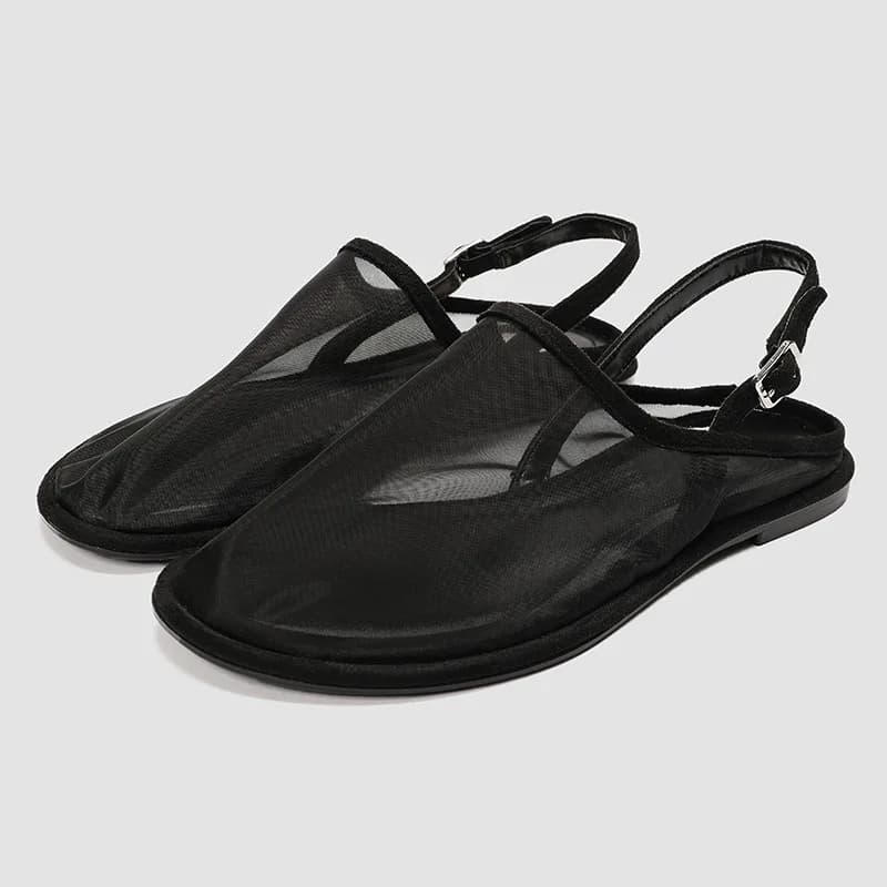 Sandali da donna 2026 estate maglia piatta cinturino posteriore traspirante slip on muli scarpe da passeggio comode e casual moda di lusso