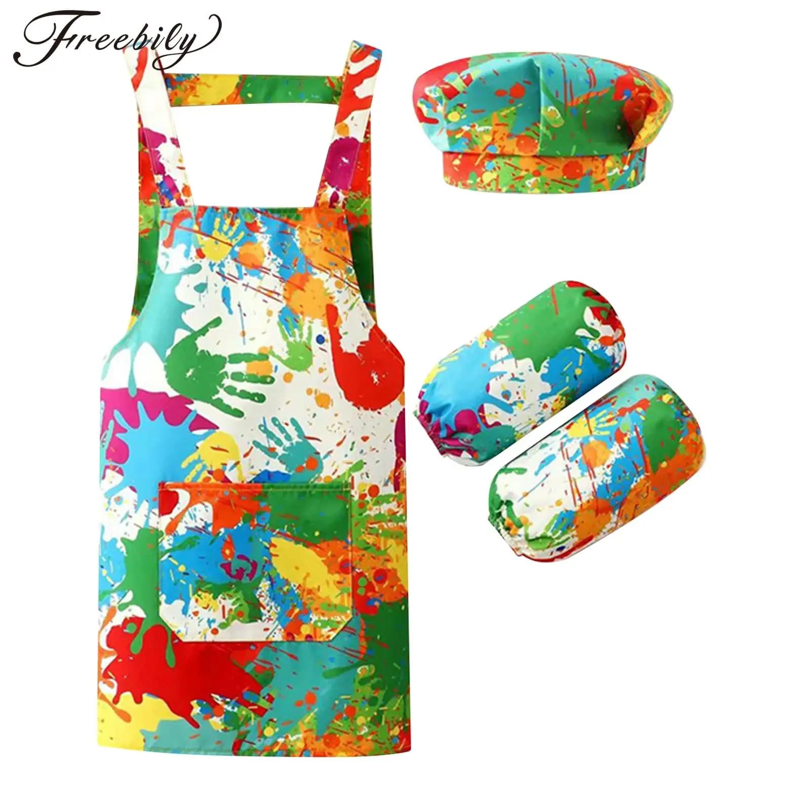 Grembiule Impermeabile per Bambini e Bambine, Costume da Pittore o Chef per Halloween, Accessorio per Cucinare, Cuocere, Disegnare, con Cappello