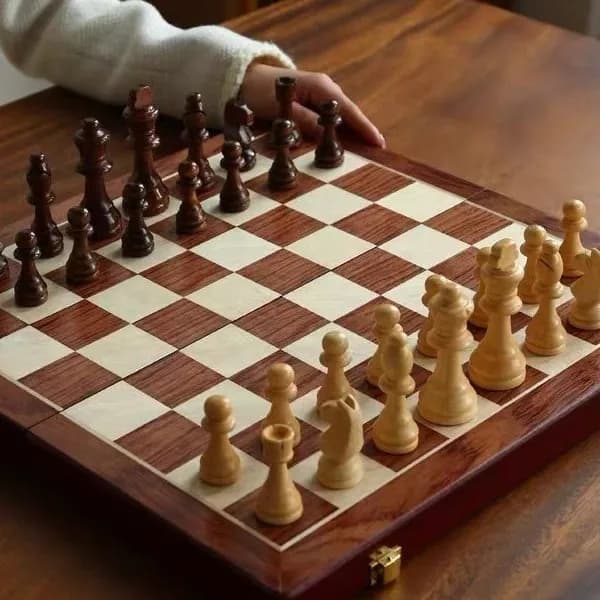 Magnetic Wooden Chess Set Foldable Storage Board Game with Extra Queen Suitable for Tournament Play 29cm/39cm
