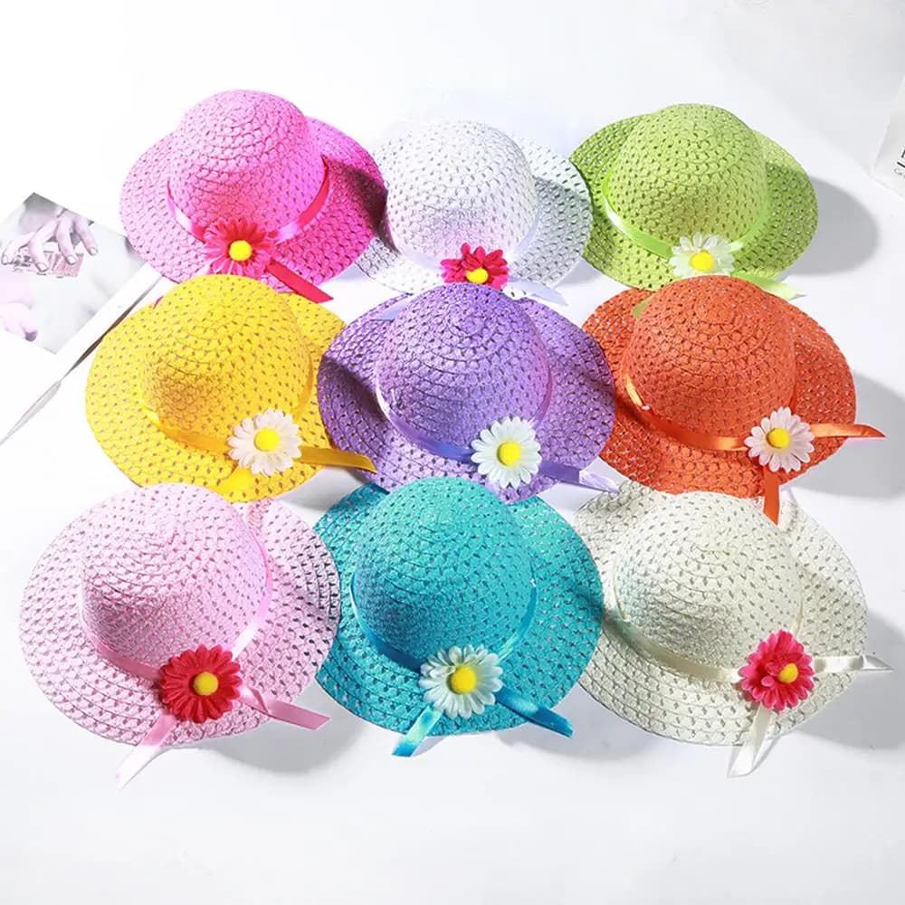 New Summer Kids cappello da sole bambini Outdoor Rabbit Ear Beach Caps Boy Girl Panama Hat Unisex Beach Bucket Hats Sun Flower cappello di paglia