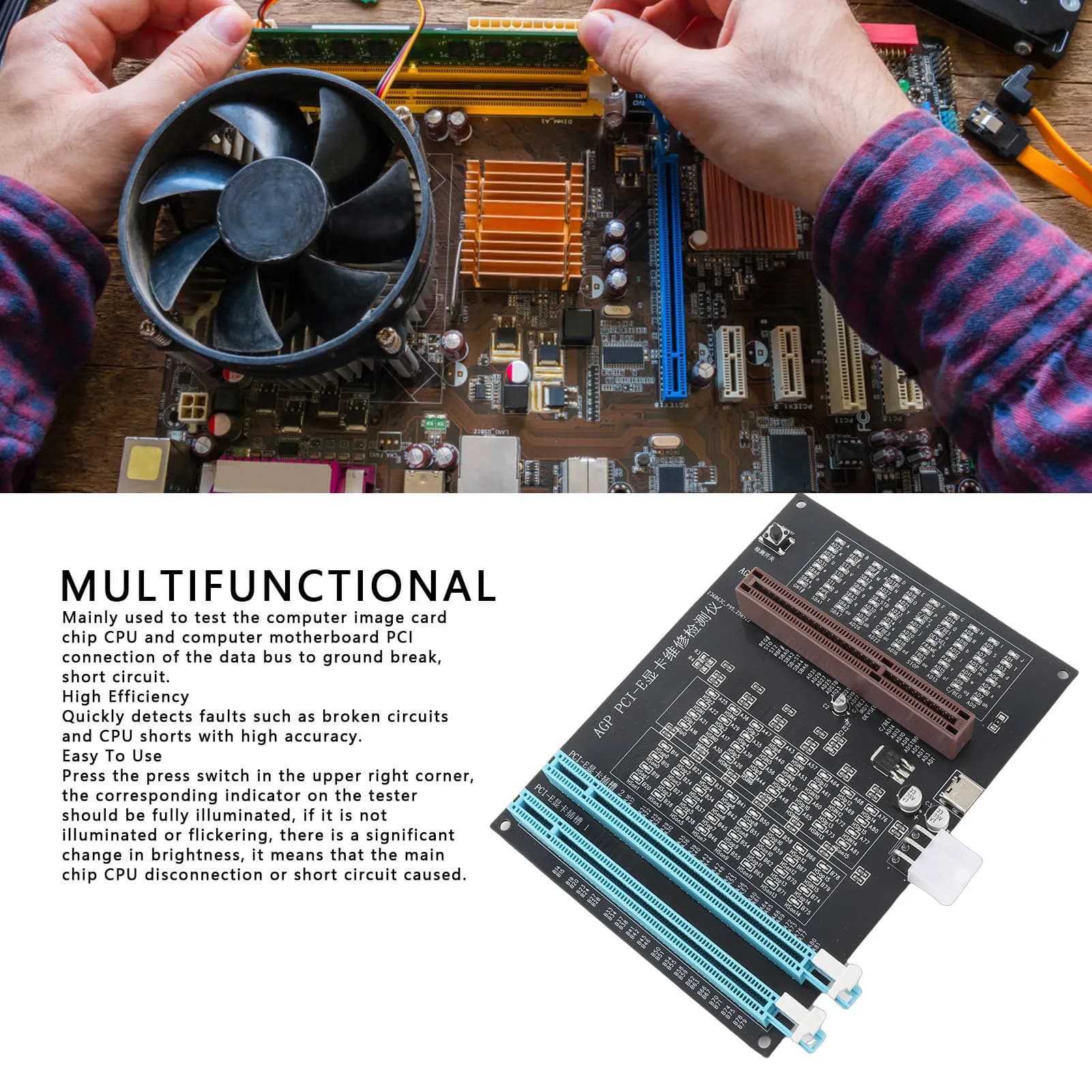 Tester per schede grafiche con tester per schede grafiche video con display a doppio scopo AGP PCI-E leggero