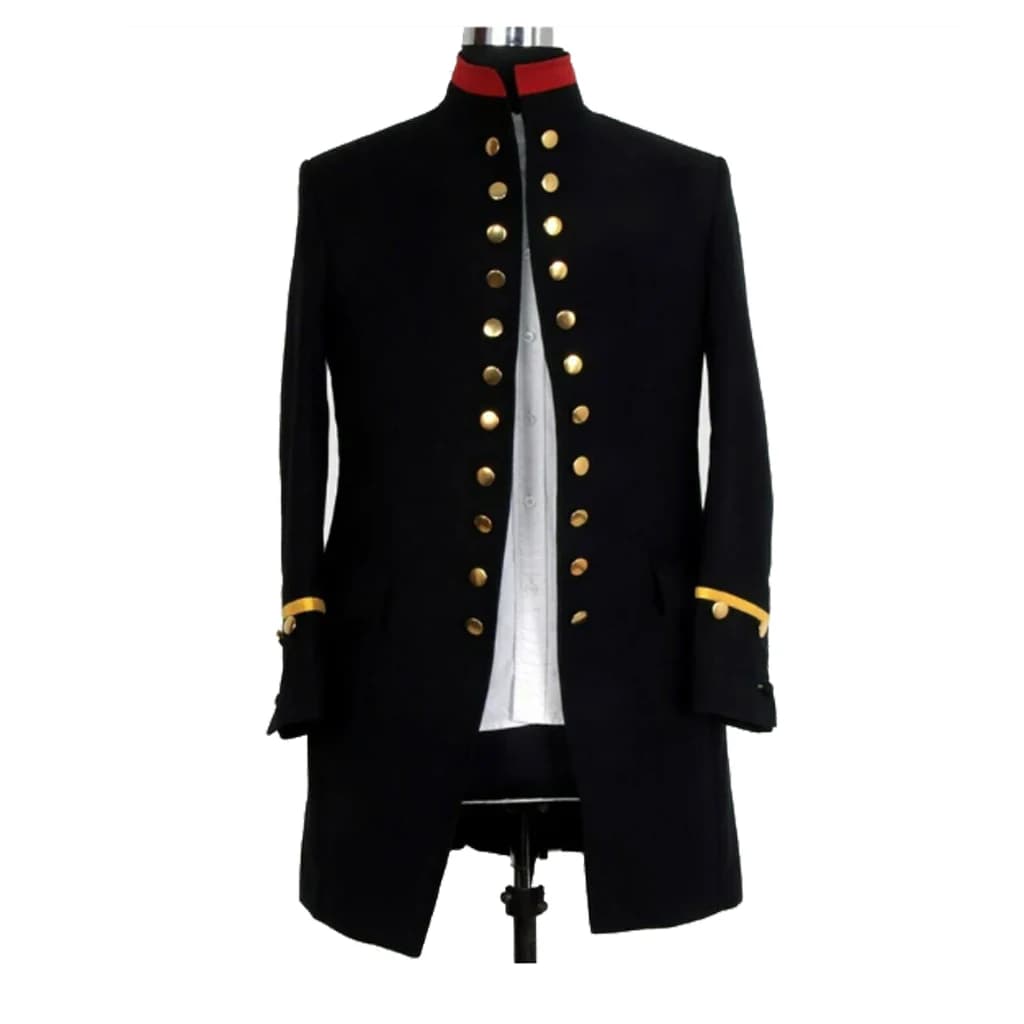 Giacca Vittoriana Militare Nera da Ussaro Anni '60, Giacca da Uomo con Colletto alla Coreana Monopetto, Giacca Medievale Stile Regency
