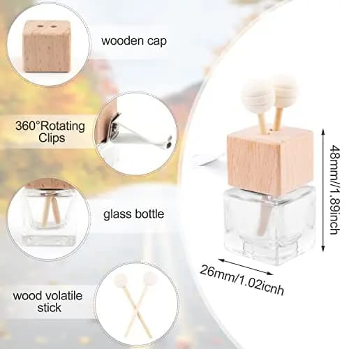15 Pack Car Vent Clip Air Freshener With Clear Glass Bottle, Wooden Cap And Diffuser Sticks For Essential Oil Aroma
