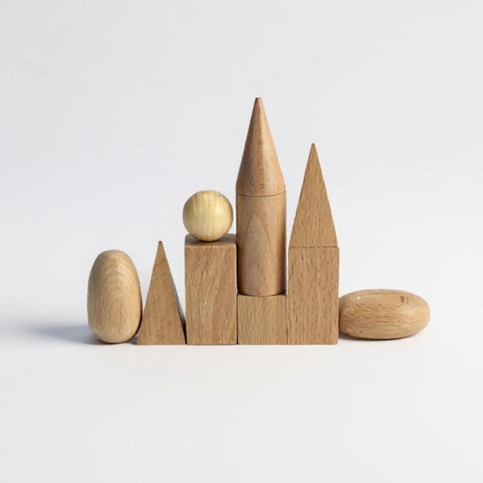 Blocchi di solidi geometrici in legno lucido Montessori, forme 3D (set di 10)