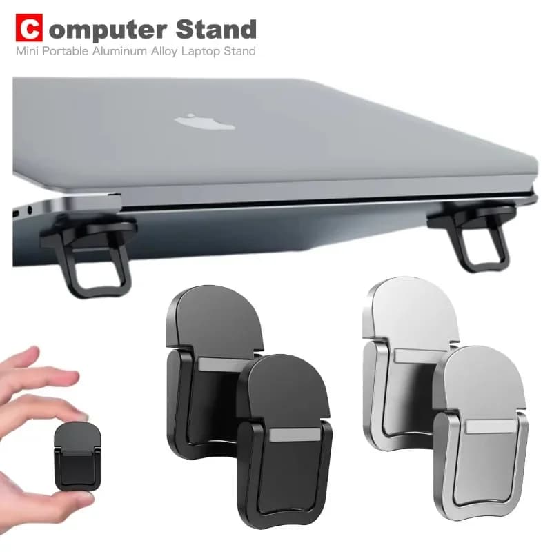 2 pz/set Mini Supporto per Laptop Portatile in Lega di Alluminio con Regolazione dell'altezza Staffa Invisibile e Cuscino Inferiore di Raffreddamento Piccolo Piede Pad