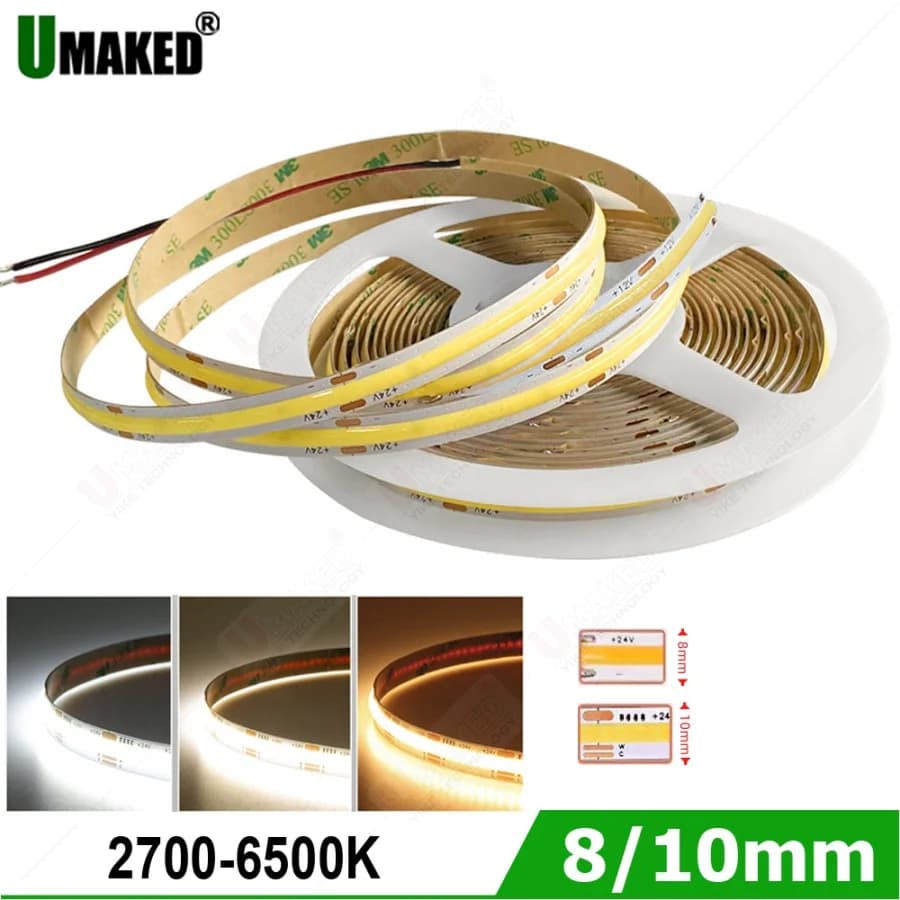 Barra luminosa a striscia LED COB da 5 m di larghezza 8 mm RA90 3000K 4000K 6500K 480LED12V Illuminazione lineare flessibile Nastro LED per camera Decora la luce