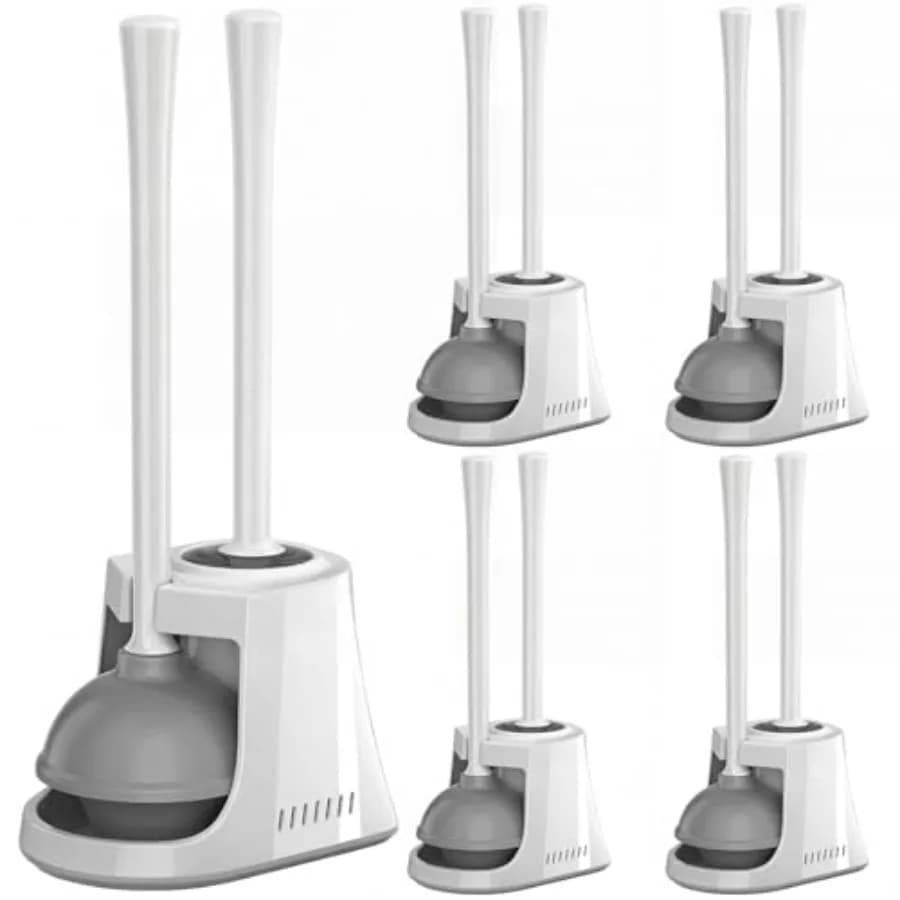 Set di 4 Pezzi: Sturalavandini e Spazzola per WC con Supporto Ventilato, Combo 2 in 1 Spazzola per WC e Sturalavandini Resistente per Pulizia Bagno