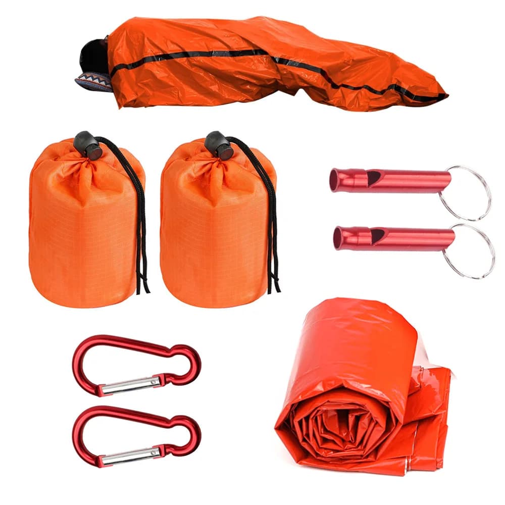 Set of Bags in Pelo da Esterno with Hook and Fischietto, Emergency Thermal Cover for Camping, Hiking, Mountaineering and Survival