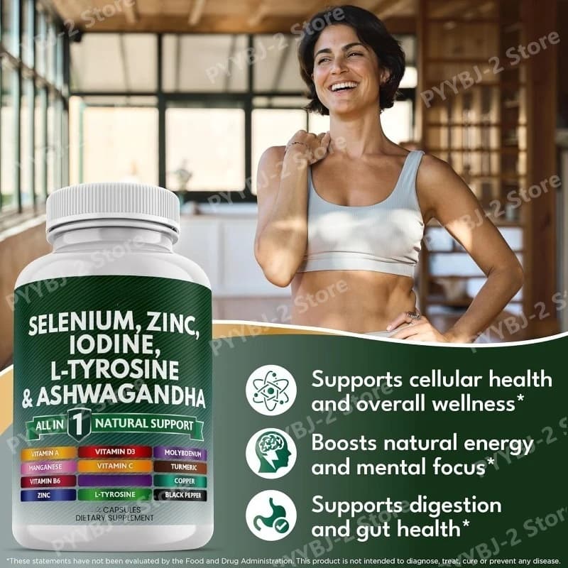 120 Multiminerali Capsules with Selenio, Zinco, Iodine, L-Tirosina, Curcuma and Silice, Daily Nutritional Support Supplement