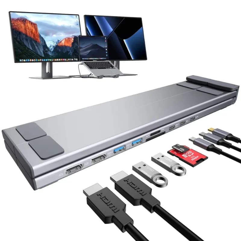4K Dual-Screen Display 9-in-1 USB-C Hub Laptop Folding Bracket Docking Station for Enhanced Laptop Usability