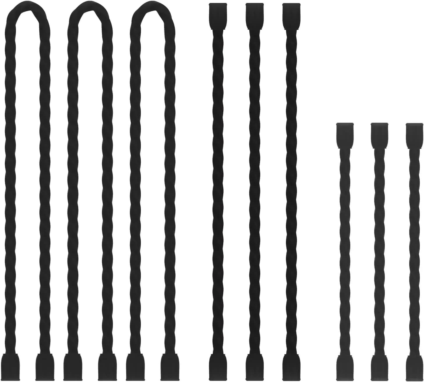 Reusable Silicone Cable Ties - 9 Pack, Twist Ties with Steel Core, Black Cord Organizer for Home & Office (4, 6, 12 inch)