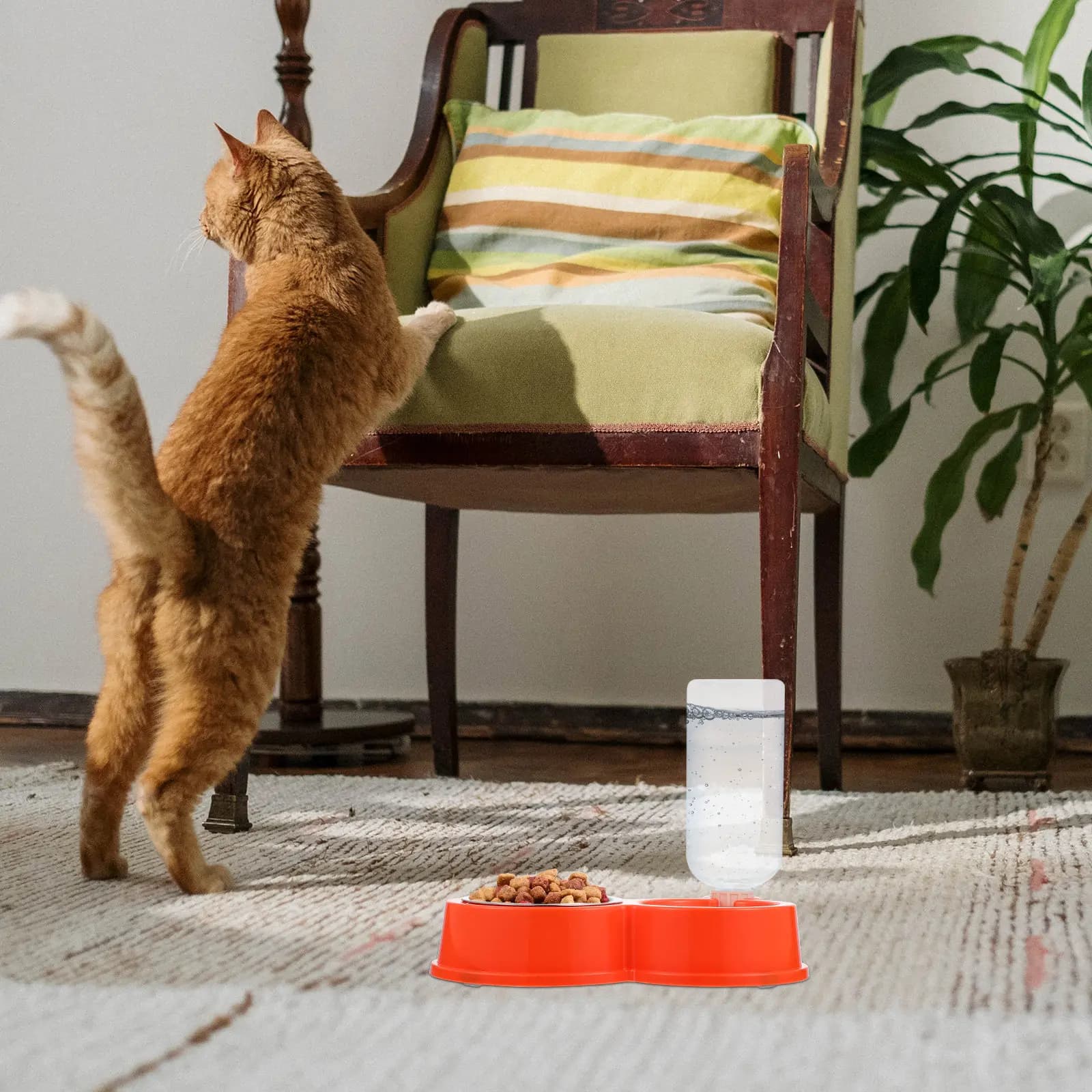 Ciotola Anti-Ribaltamento per Gatti, Contenitore per Cibo Resistente alla Pressione, Distributore d'Acqua Automatico per Cani Facile da Pulire