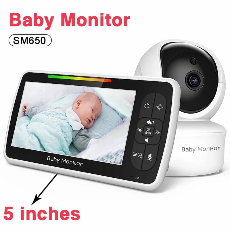 SM650 5 Inch Baby Monitor Wireless Video Baby Camera 355°PanTwo‑Way Talk VOX Night Vision Temperature Lullaby Feeding Timer 300M