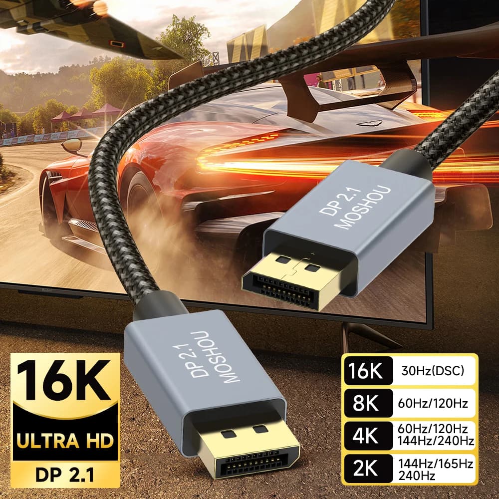 MOSHOU DisplayPort 2.1 Cavo DP 2.1 Display Port 2.1 Cavo 80Gbps 16K@60Hz 8K@60Hz FreeSync G-Sync HDR10 per monitor da gioco