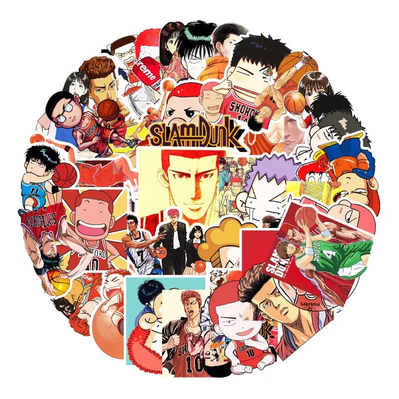 57 Pezzi Adesivi Impermeabili Cartoon Anime Slam Dunk Master Graffiti per Valigie e Laptop