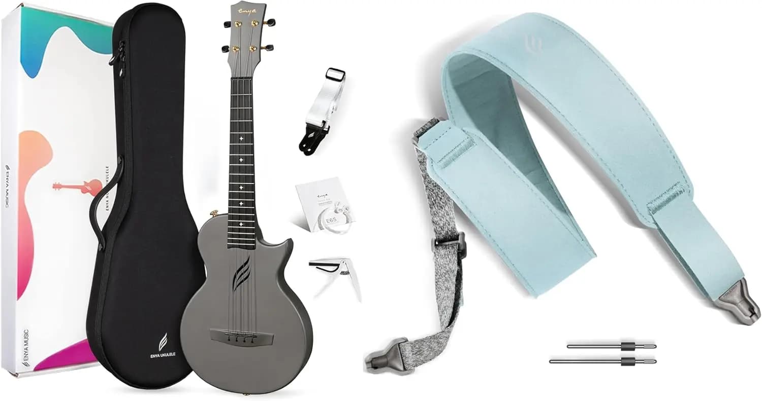 26-Inch Carbon Fiber Cutaway Travel Tenor Ukulele for Adults – Beginner Bundle Kit with Case, Strap, Capo, Strings, and Magnetic Strap