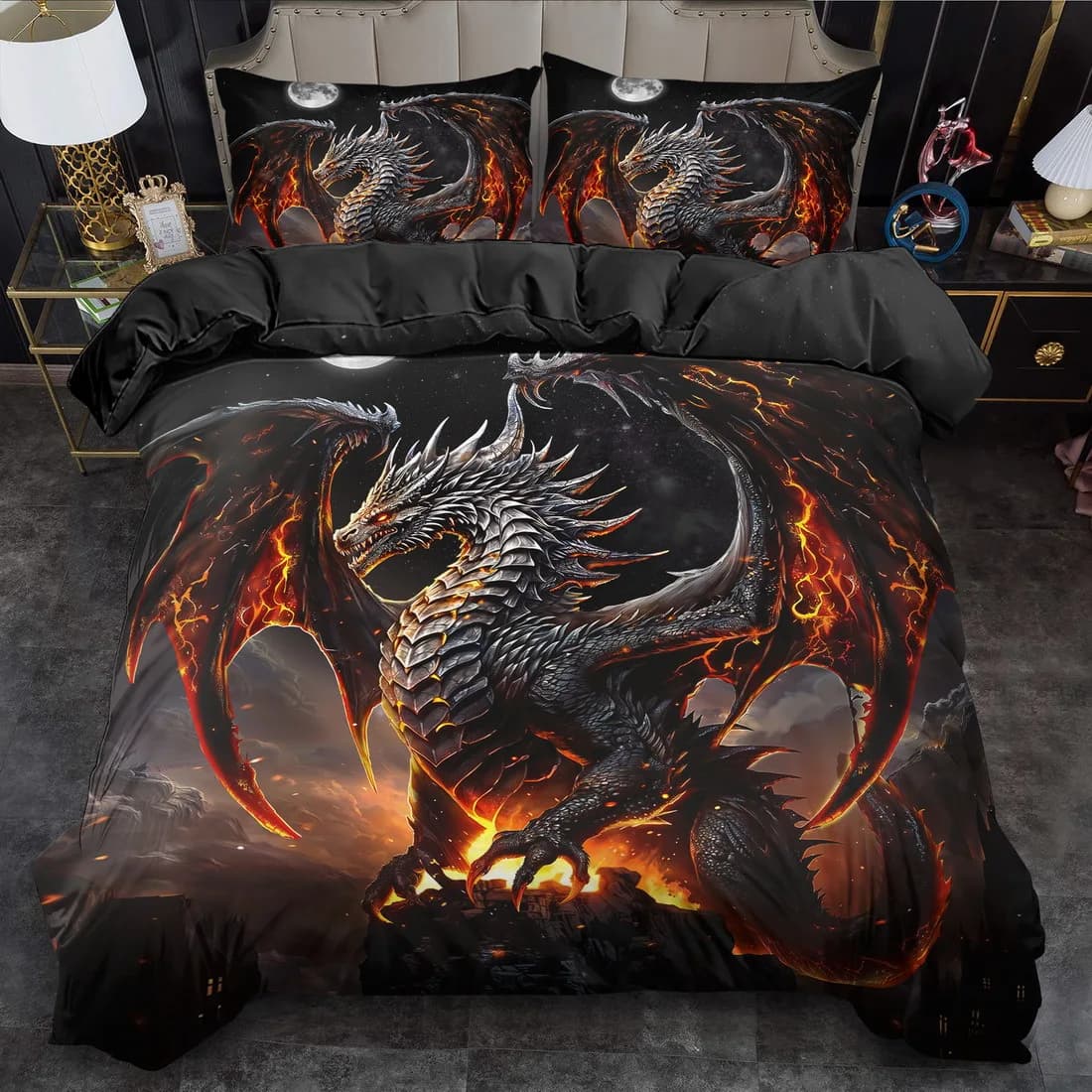 [Natale Halloween Compleanno] Set copripiumino con animali Copripiumino stile King Queen Set biancheria da letto con stampa drago Camera degli ospiti
