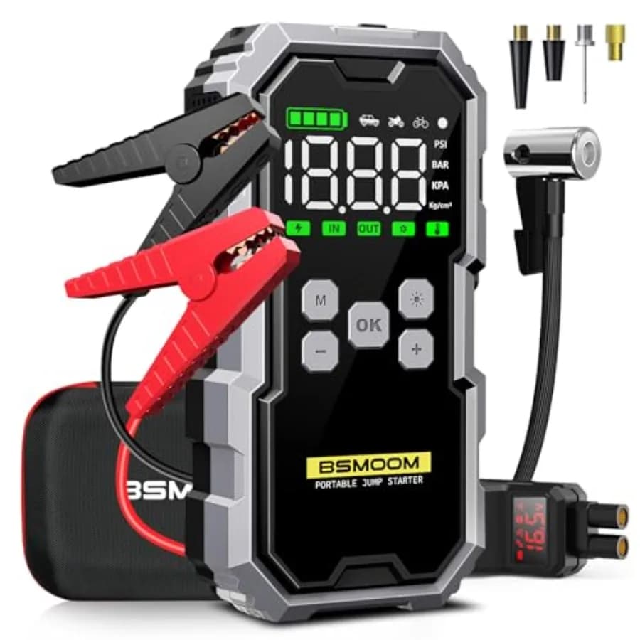 Avviatore di Emergenza con Compressore d'Aria 6000A, Batteria di Avviamento per Tutti i Motori a Benzina/Diesel 10L, 150PSI 12V, Avviatore per Auto