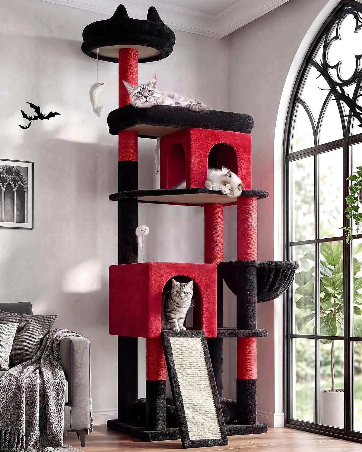 Globlazer Heavy Duty Gothic Cat Tree, 72in Large Cat Tower with Coffin Bed, Sturdy Maine Coon Cat Tree for Large Cats 20 lbs+, M