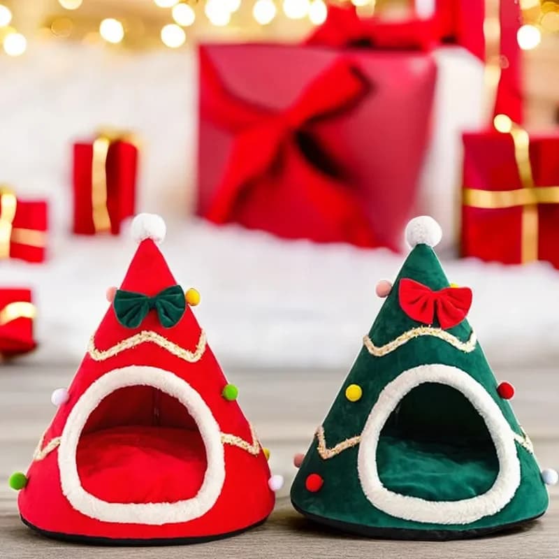 2025 Nuovo albero di Natale Casa Grotta Tenda per animali domestici con cuscino rimovibile Letto per cani per cani Gatti