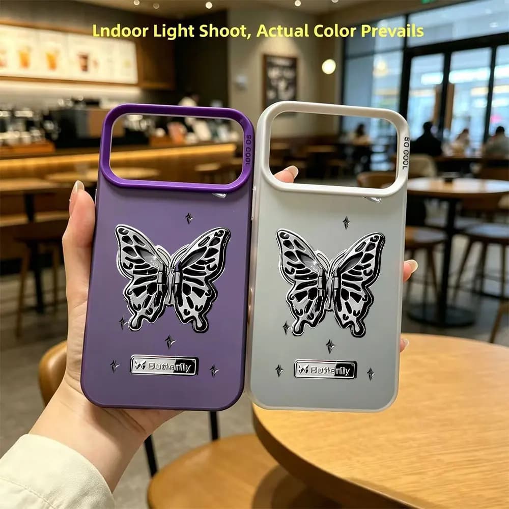 Silver Butterfly Pattern Phone Case For iPhone 17 16 15 14 13 12 11 Pro Xs Max Mini 8 7 Plus 16e 17e Air X XR Anti-Scratch Cover