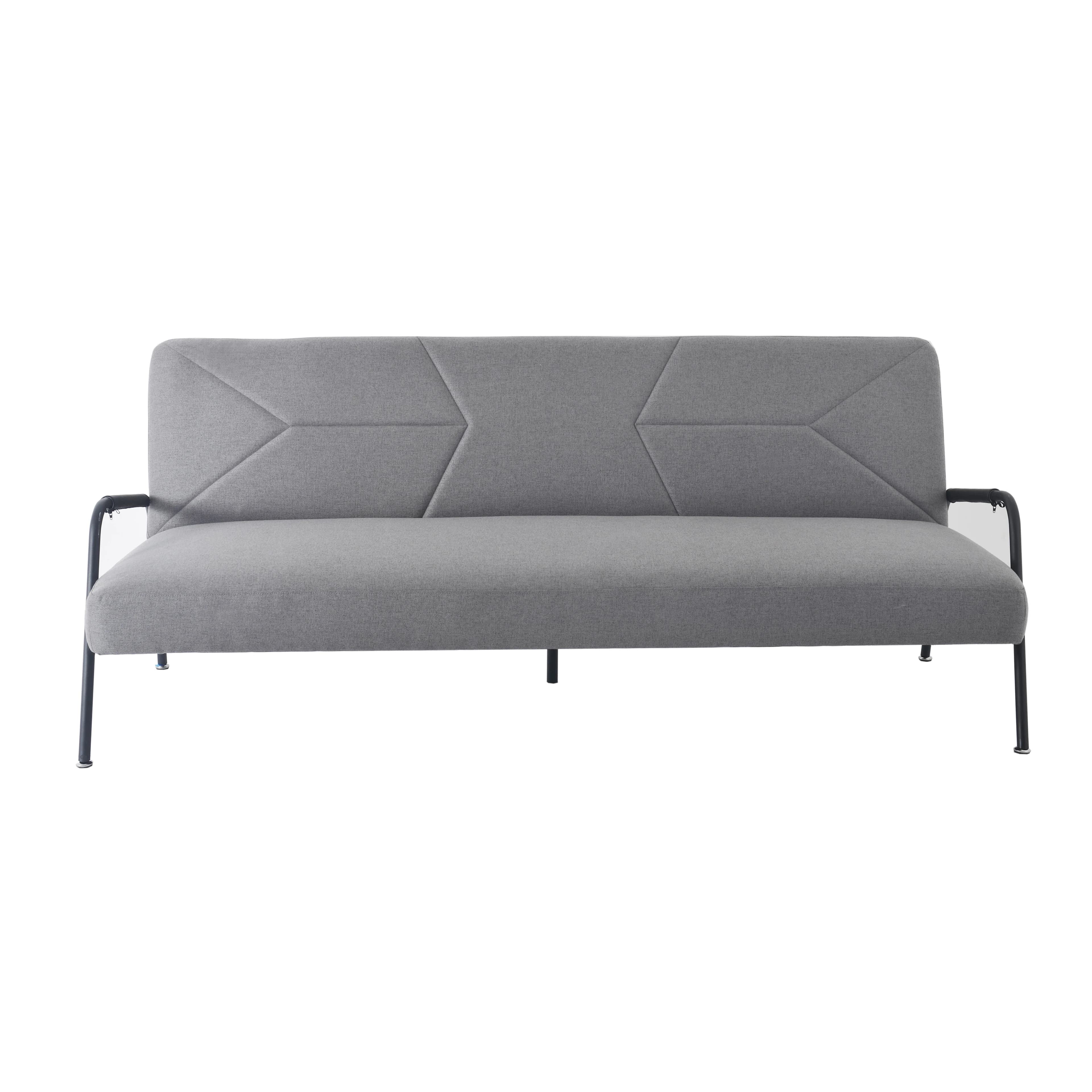 Nisco Futon, divano letto e divano convertibili in memory foam trapuntato a lisca di pesce, braccioli con struttura in metallo, 2 gambe invisibili, grigio