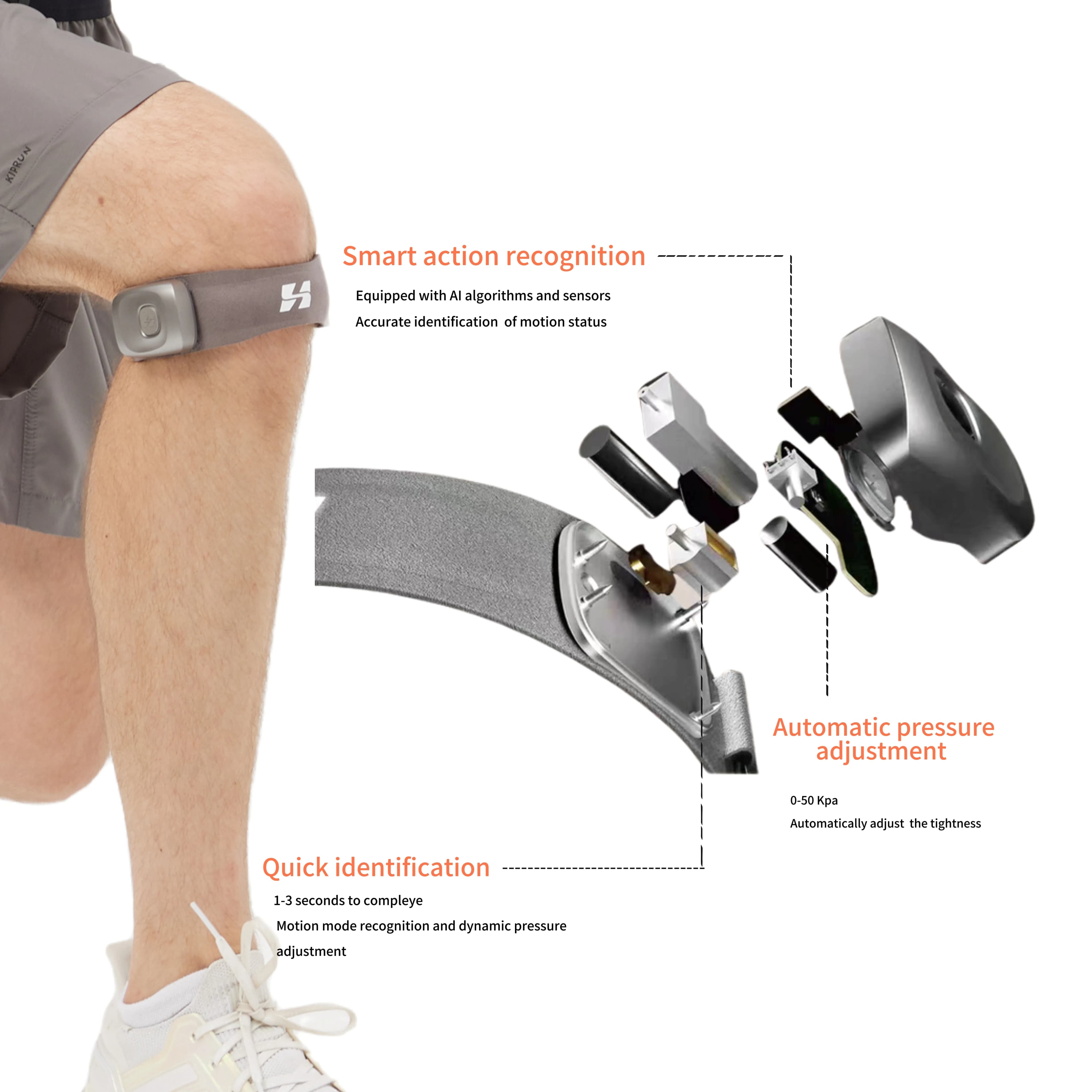 Supporto per Ginocchio Fitness con Intelligenza Artificiale, Traspirante, Morbido e Leggero, Fascia Intelligente per Rotula con Supporto Adattivo per Vita, Caviglia e Ginocchio
