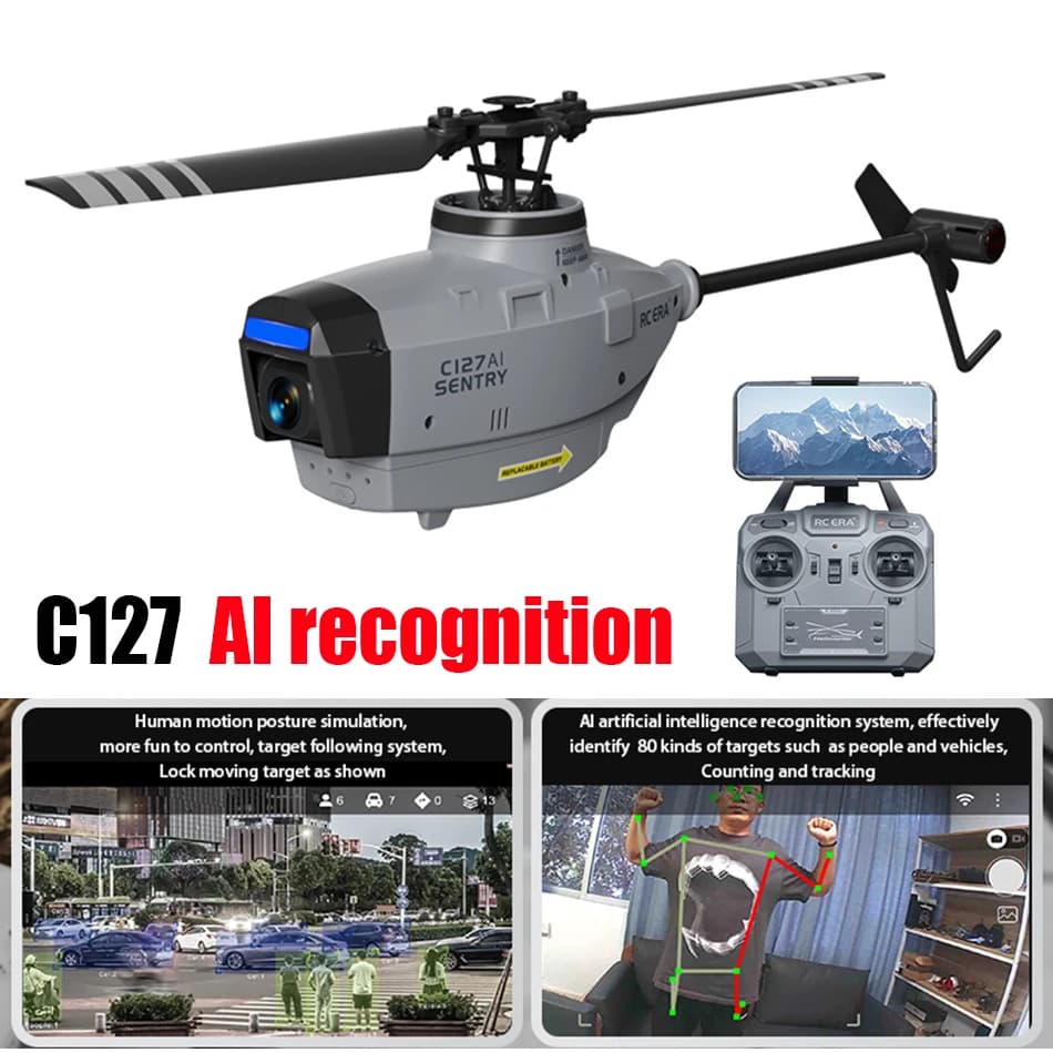 RC ERA C127 AI Mini Brushless FPV con Telecamera HD, Elicottero RC Professionale a 4 Canali, Monopala Senza Alettoni per Adulti
