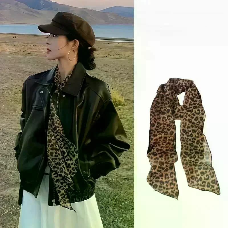 Elegant Silk Scarf for Women Polka Dot Floral Print Thin Neck Ribbon for Hair Bag Party Work