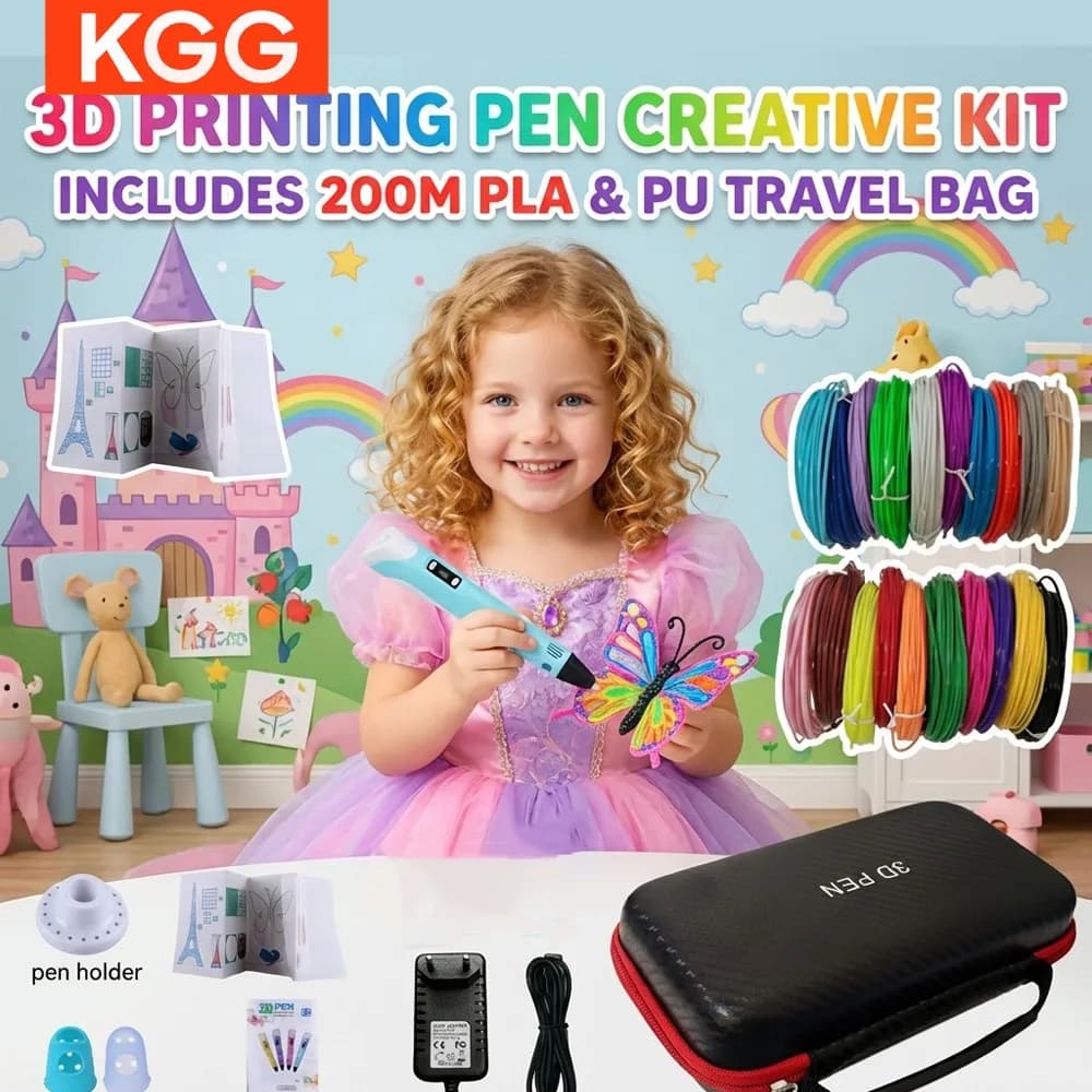 3D Pen for Children with LCD Screen, Power Adapter, Christmas Gift and Birthday Fai-da-Te, 200M PLA Filament