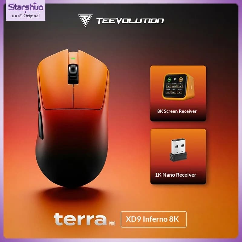 Mouse da Gaming TEEVOLUTION Terra XD9PT per E-sports, Design Ergonomico Leggero, Ricevitore con Display, Sensore PAW395O, Frequenza di Aggiornamento STRIKE 8k