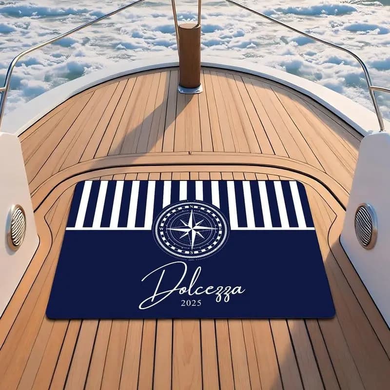 VIKAMA Nautical Anchor Striped Doormat Water Resistant Anti Slip Floor Mat Yacht Boat Entrance Balcony Outdoor Home Decor