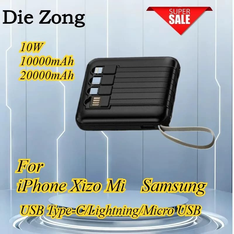 Power Bank portatile da 10000/20000mAh con ricarica rapida per iPhone, Xiaomi, Samsung con USB Type C/Lightning/Micro USB