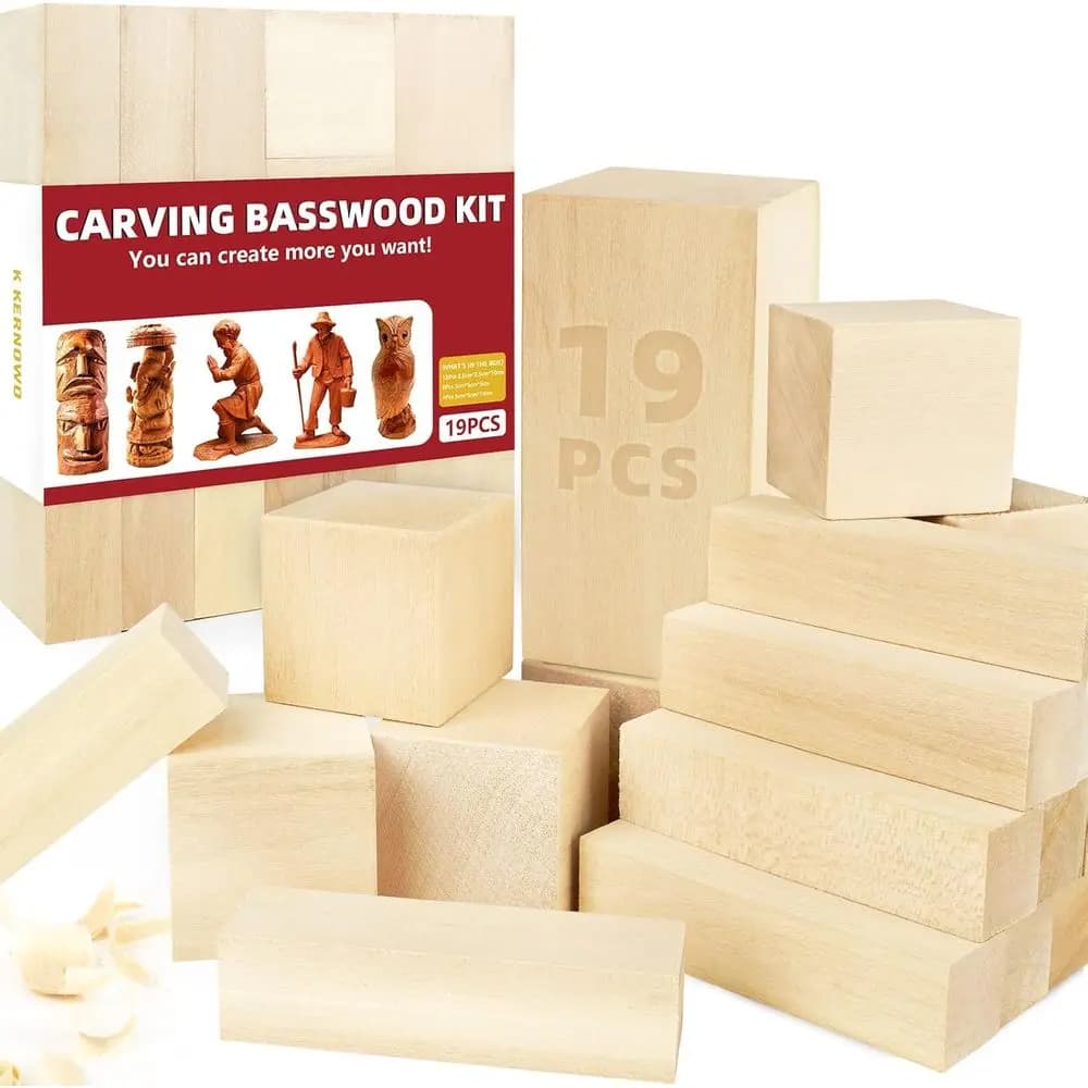 Set di 19 Blocchi di Legno per Intaglio con 3 Dimensioni per Facile Lavorazione, Adatto per Bambini e Adulti