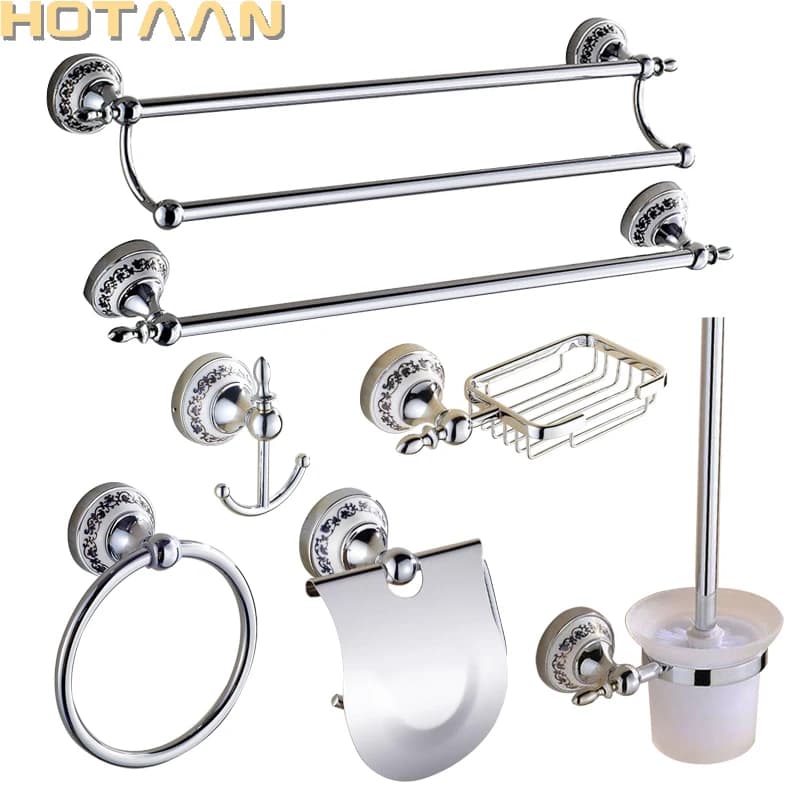 Set di accessori da bagno a parete per portasciugamani di lusso Set di accessori da bagno in acciaio inossidabile in ceramica porta scopino cromato