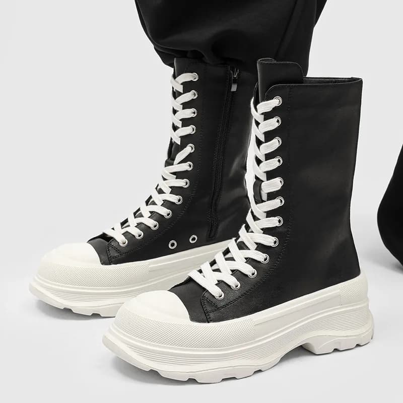 men fashion punk cosplay high motorcycle boots lace-up designer shoes cowboy original leather boot long platform knight botas