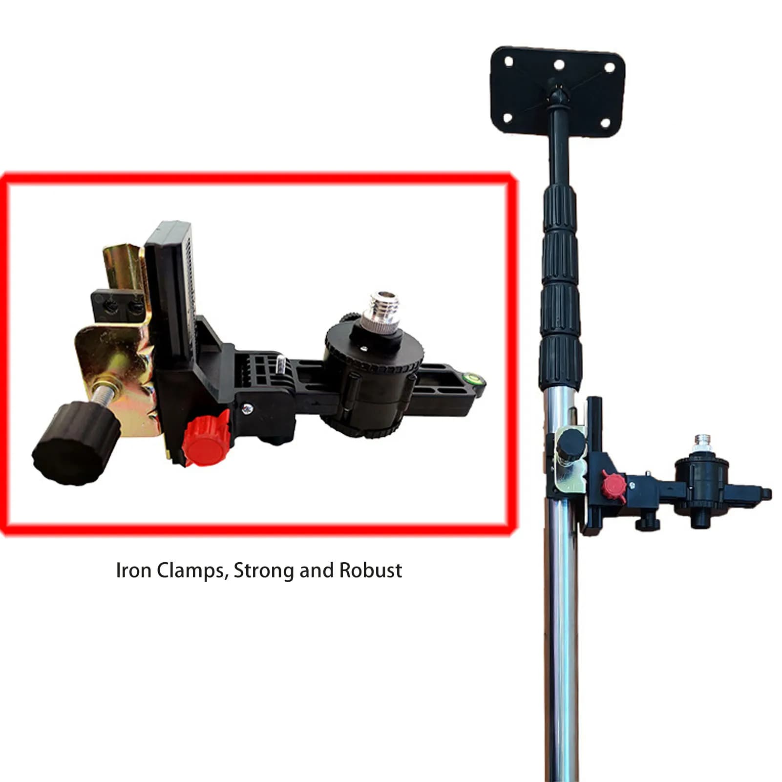 Base di livellamento per palo telescopico ABS multifunzionale e ferro Robusto supporto di livellamento regolabile Testa di asta di prolunga per ponti