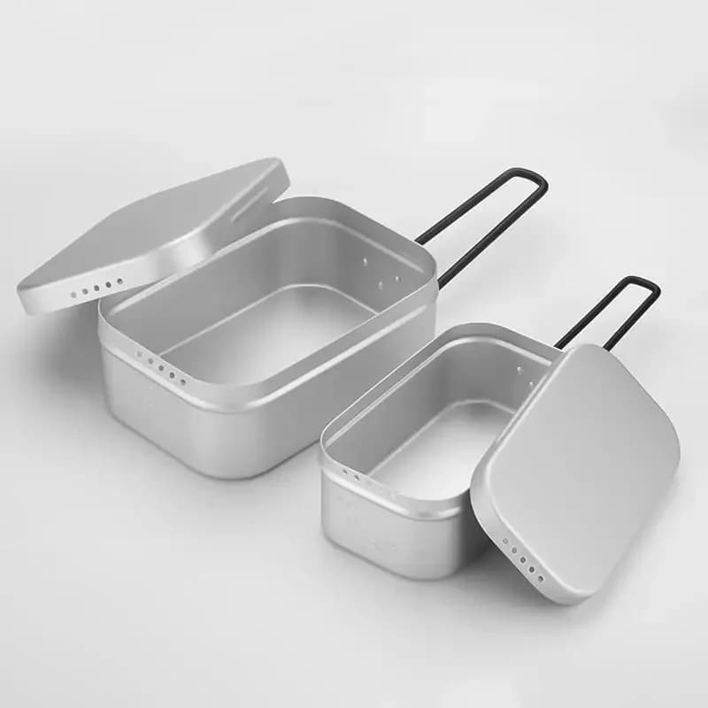 Contenitori per il pranzo con manici pieghevoli, contenitore per il pranzo in alluminio, contenitore per alimenti leggero con coperchio, stoviglie da campeggio per escursioni