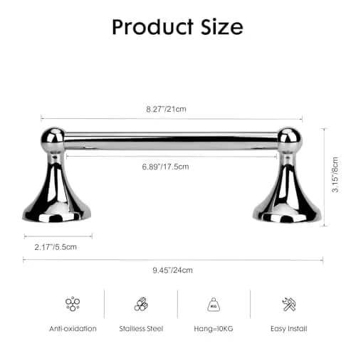 Portasciugamani da parete in acciaio inossidabile con finitura cromata, accessorio da bagno da 21 cm con rivestimento anti-ossidazione