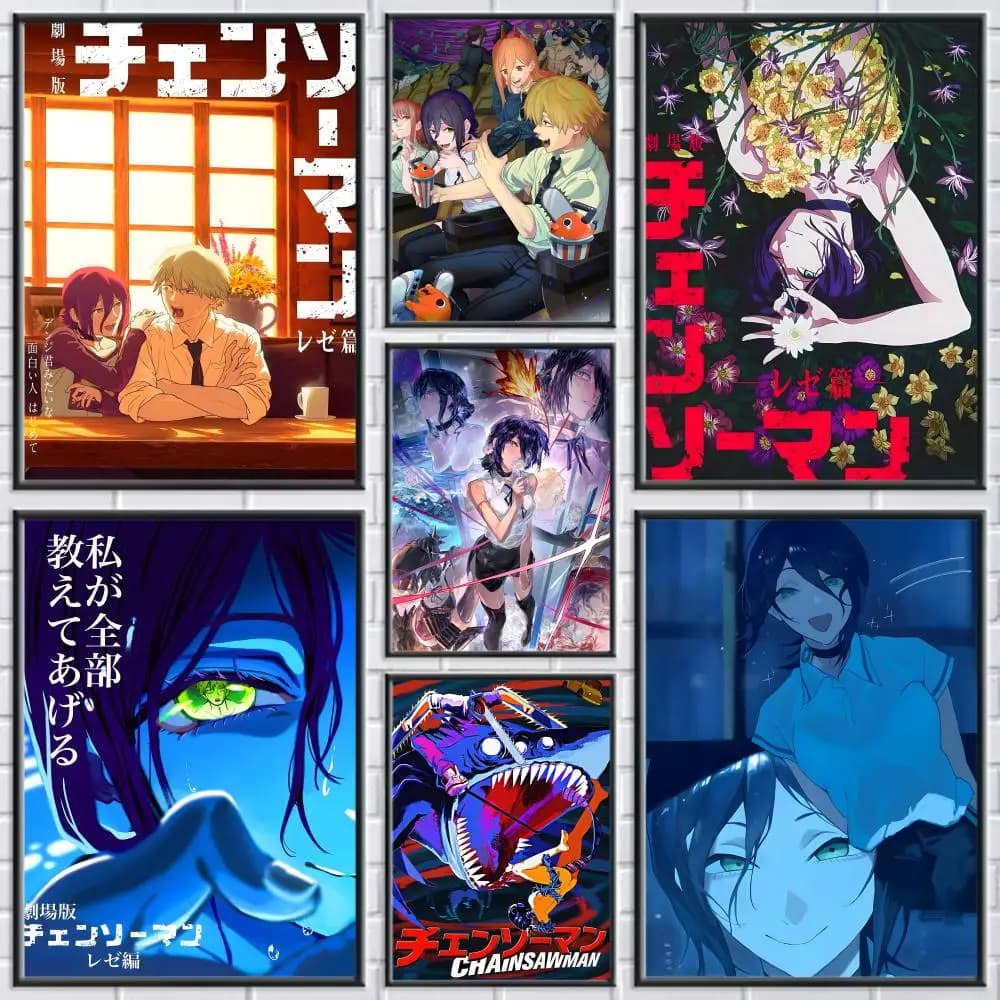 Hot C-Chainsaw Man Reze Painting Calligraphy Frameless Canvas Poster Wall Art Perfect For Hallway Home Decoration Holiday Gifts