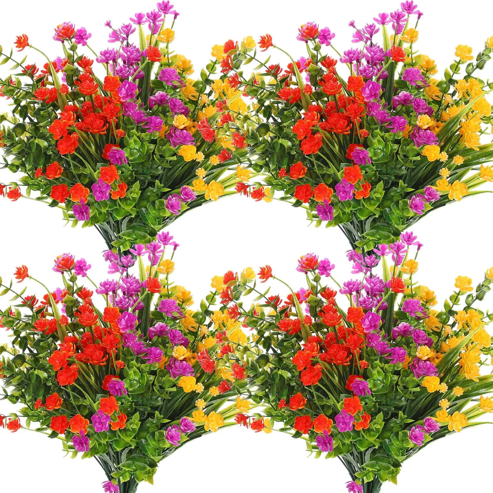 4 pacchi di piante artificiali resistenti ai raggi UV cespugli finti fiori di plastica casa fattoria matrimonio giardino esterno portico decorazione pianta