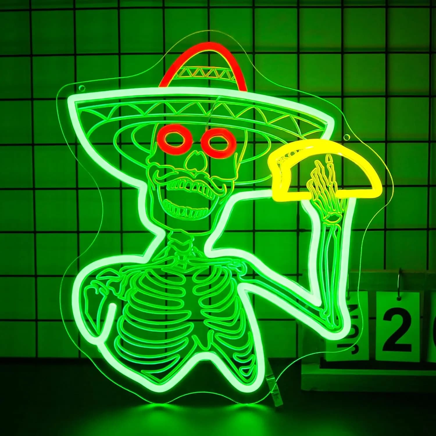 Insegna al Neon a Forma di Teschio per Tacos, Luce LED USB, Insegna Commerciale, Display, Cartellone Pubblicitario, Luce al Neon per Bar, Decorazione Camera da Letto, Regalo Personalizzato